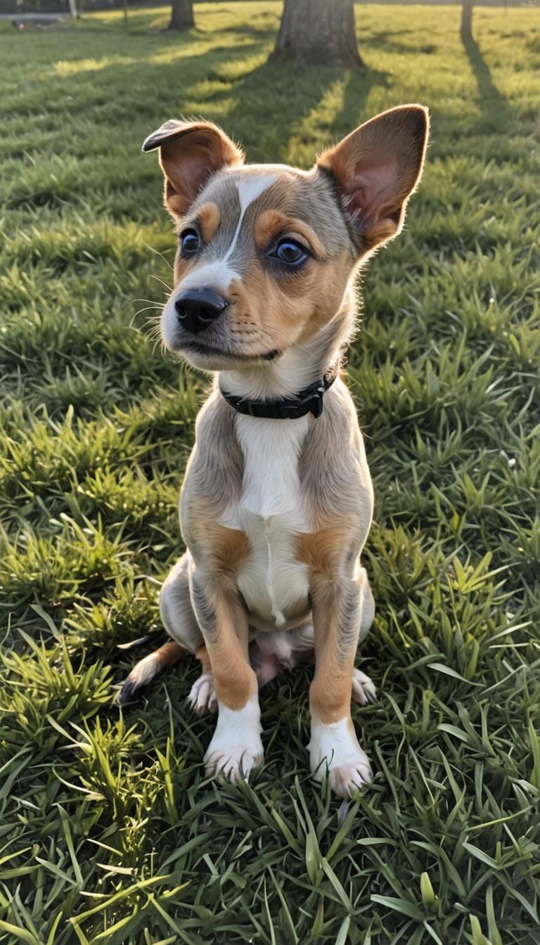 Cute Blue-Eyed Puppy in Sunny Grass