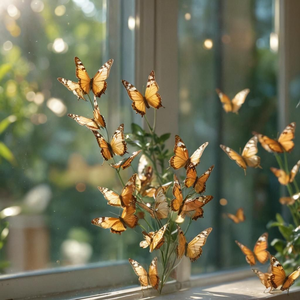 Butterflies on Windowsill in Pastel Digital Art