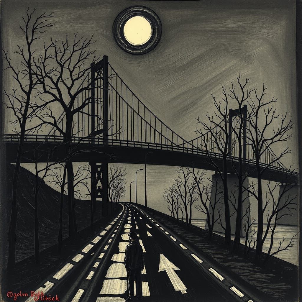 Eerie Bridge Creaks: Blake and Schiele Inspired Art