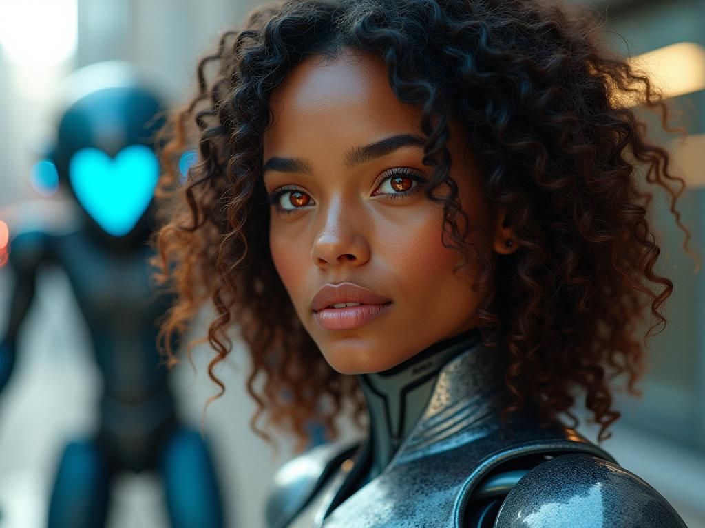 Latina Girl with Cybernetic Exosuit in Sci-Fi Style