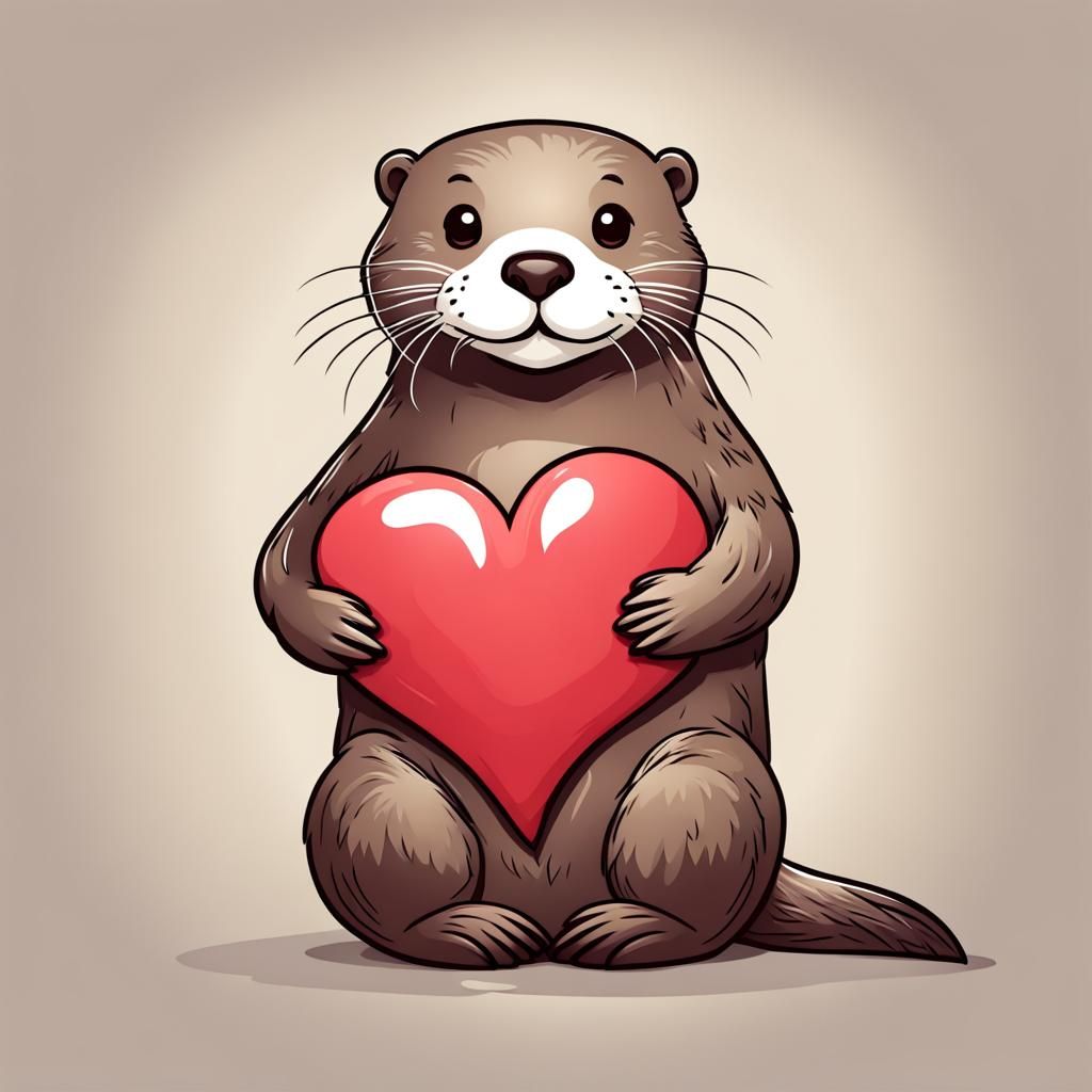 Cute Anthropomorphic Otter Holding a Heart
