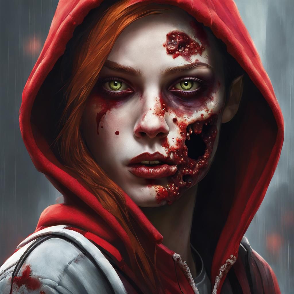 Psychedelic Portrait of Red-Haired Girl in Art Nouveau Style