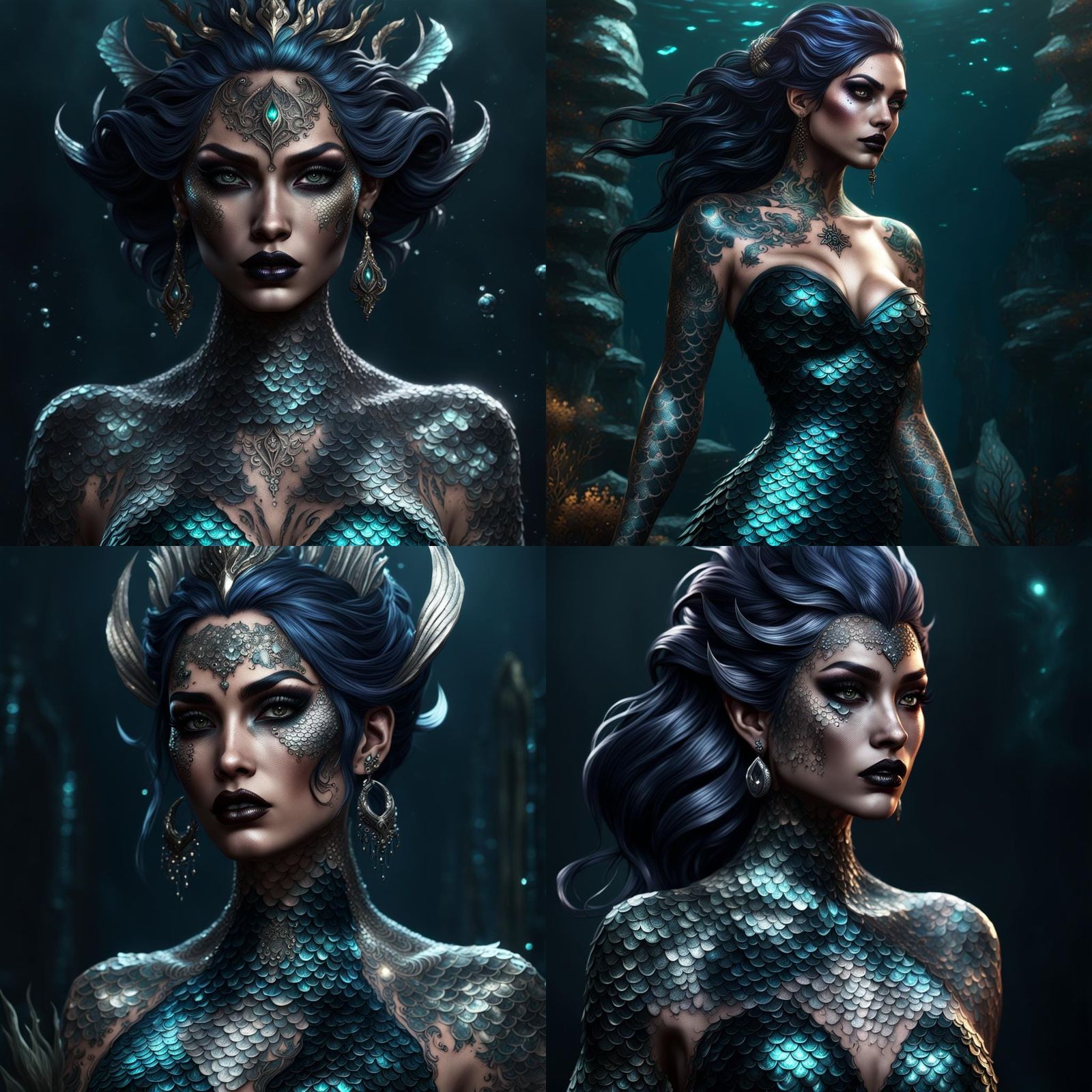 Gothic Mermaid with Tattoos: Digital Art