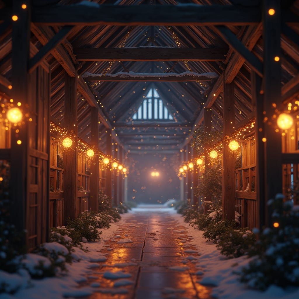 Aesthetic 3D Barn Scene with Ultrafine Christmas Lights