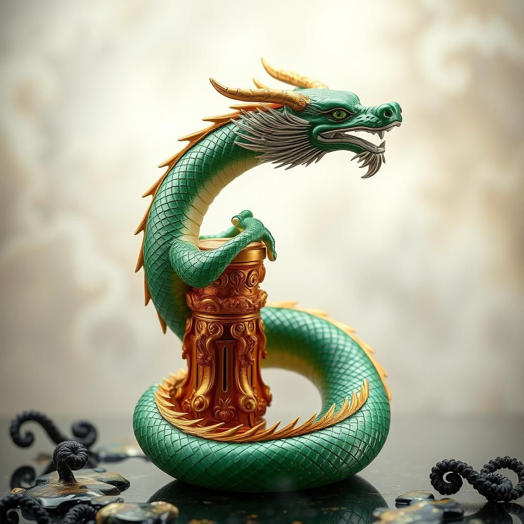 Enameled Glass Dragon Figurine in Chinese Watercolor Style