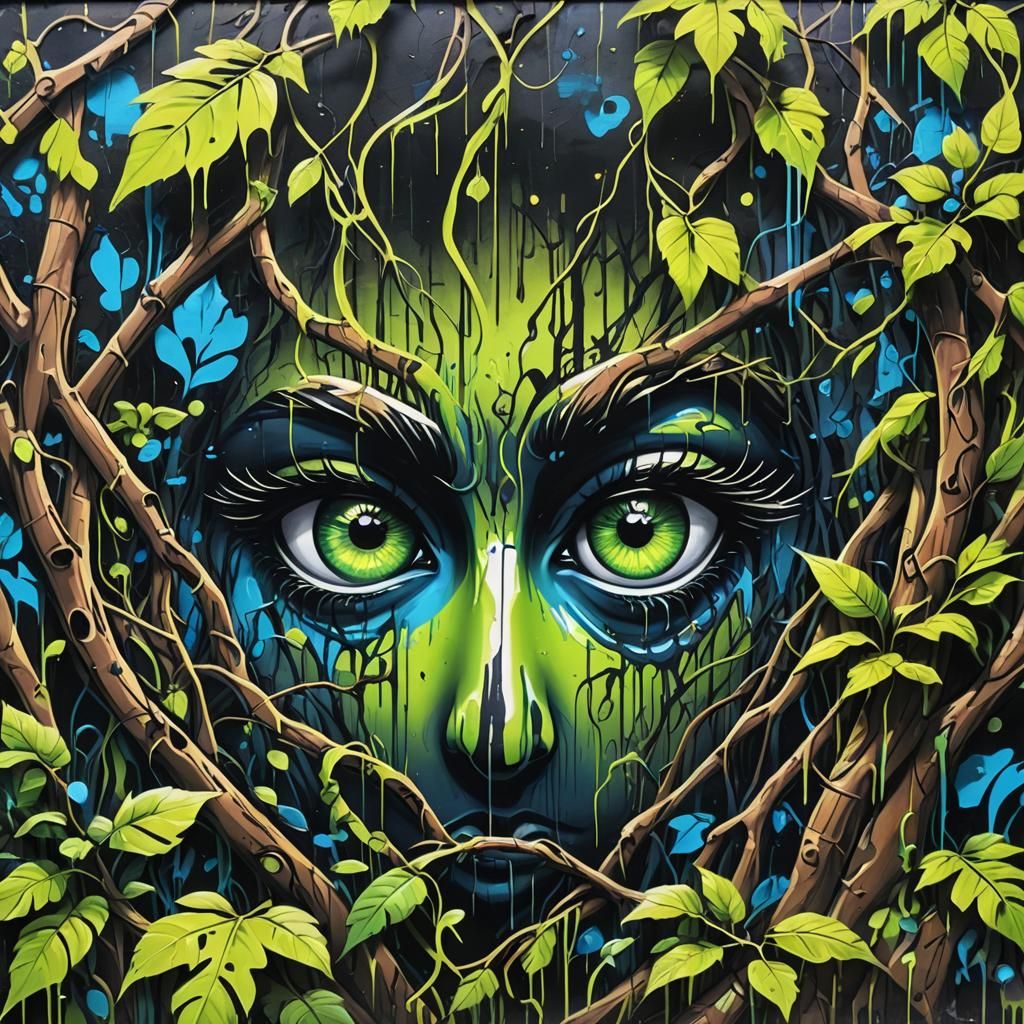 Eyes in Dark Forest: Graffiti Art