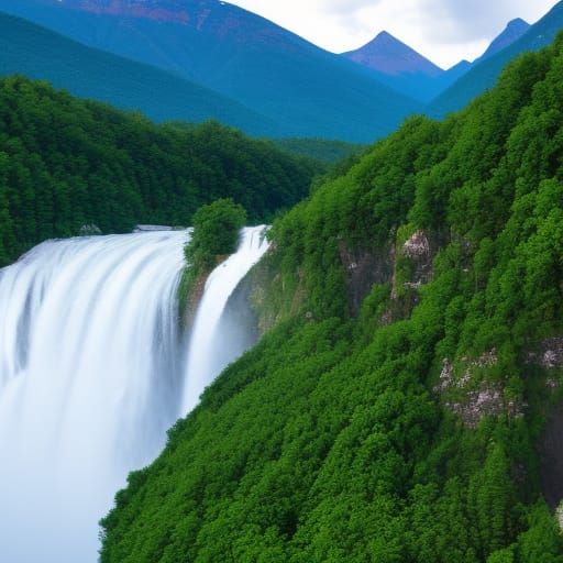 Waterfall and mountains