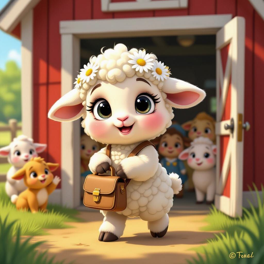 Lamb's First School Day in Disney Animation Style