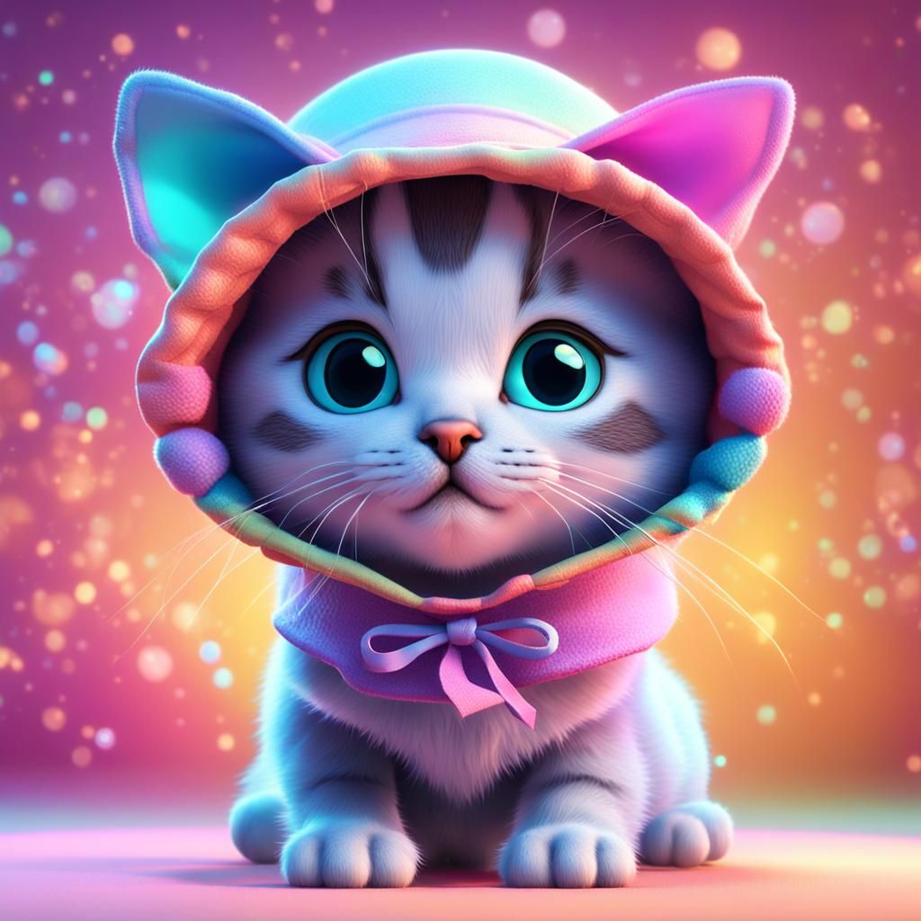 Magical Kitten in Bonnet: Pixar-Style 3D Art
