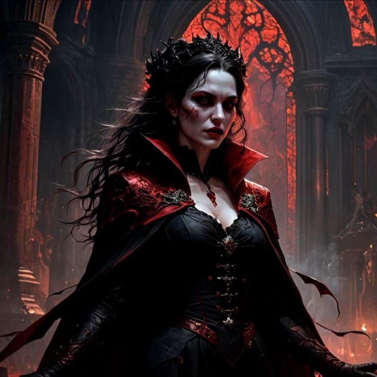 Mina Murray: Dark Fantasy Masterpiece in Red and Black