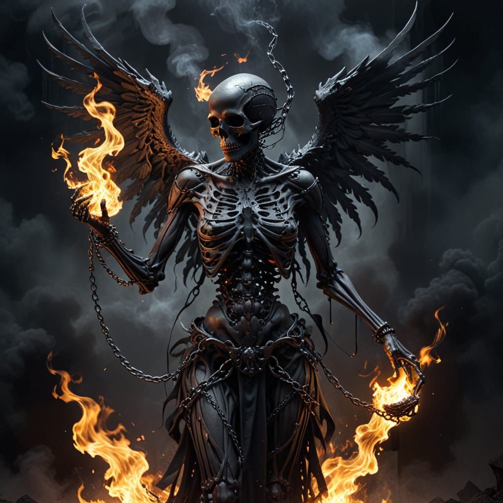 Dark Manipulative Surrealism Angel Shatters Eldritch Flames