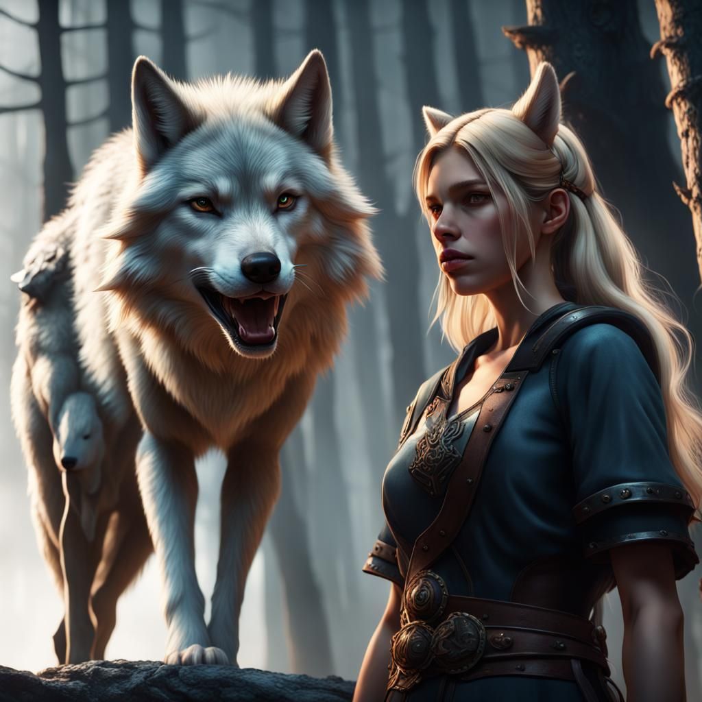 Girl with Wolf Features in Detailed Fantasy Art