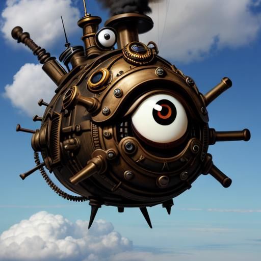 Steampunk Cloud with Googly Eyes in Sky