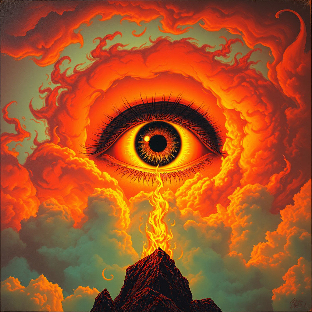 Fiery Eye in Sky: A Pop-Art Celestial Vision