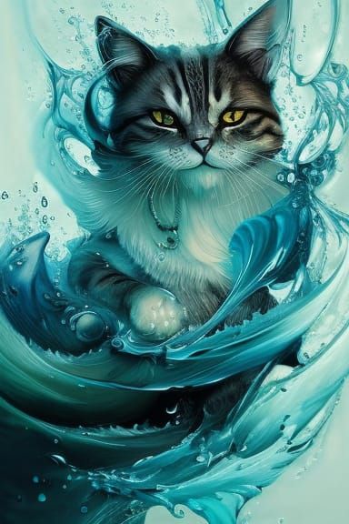 Misty Cat in Swirling Water as Splash Art