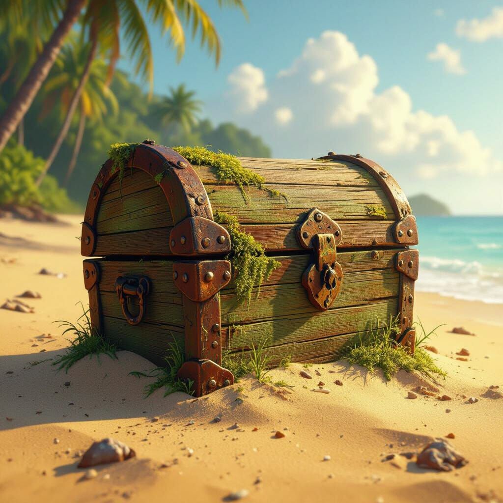 Mossy Treasure Chest on Tropical Island