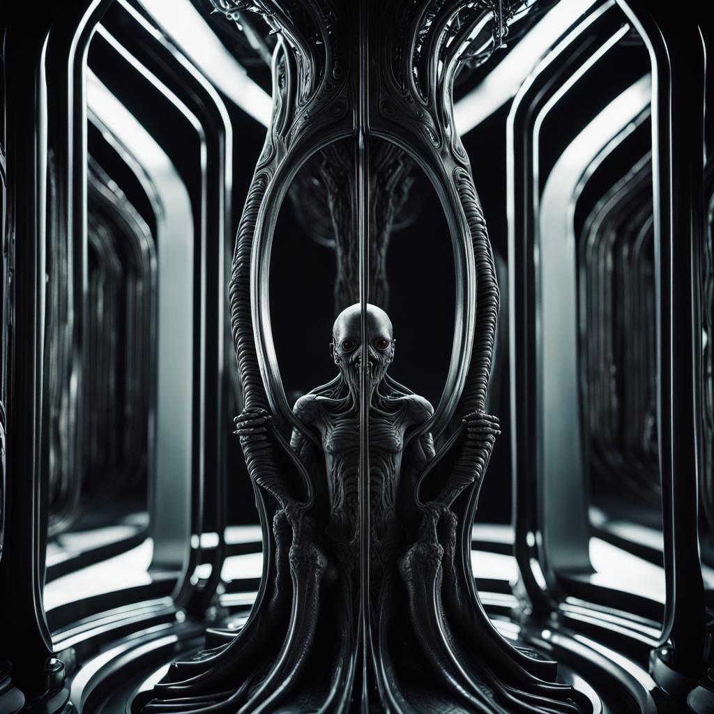 Dark Sci-Fi Portrait in HR Giger Style