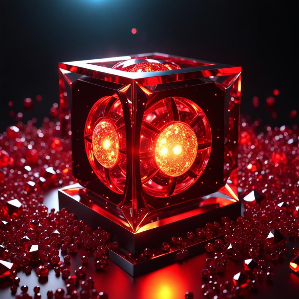 Fiery Red Cube and Orb in Fractal Space