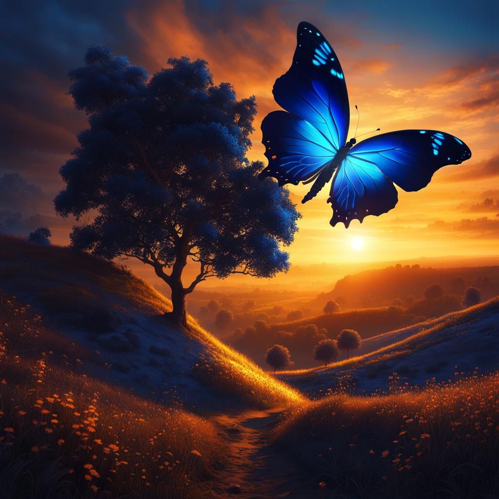 Glowing Butterfly at Sunset in Dutch Landscape