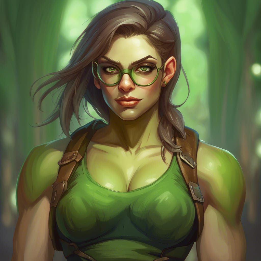 Cute Muscular Orc Girl Portrait in Hyperdetailed Style