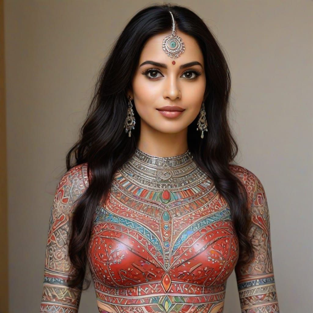 Madhubani Style Full Body Portrait Painting