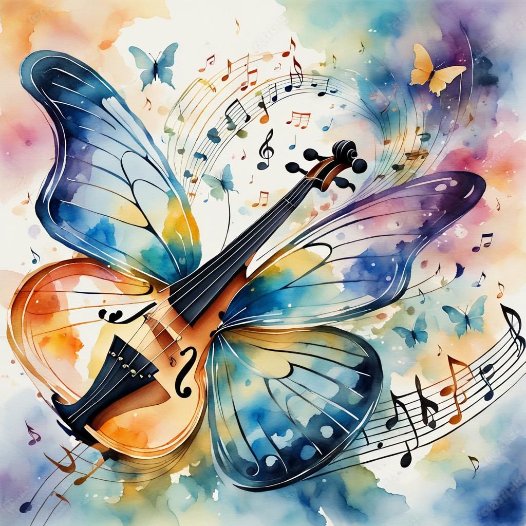 Musical Butterfly in Watercolor Style