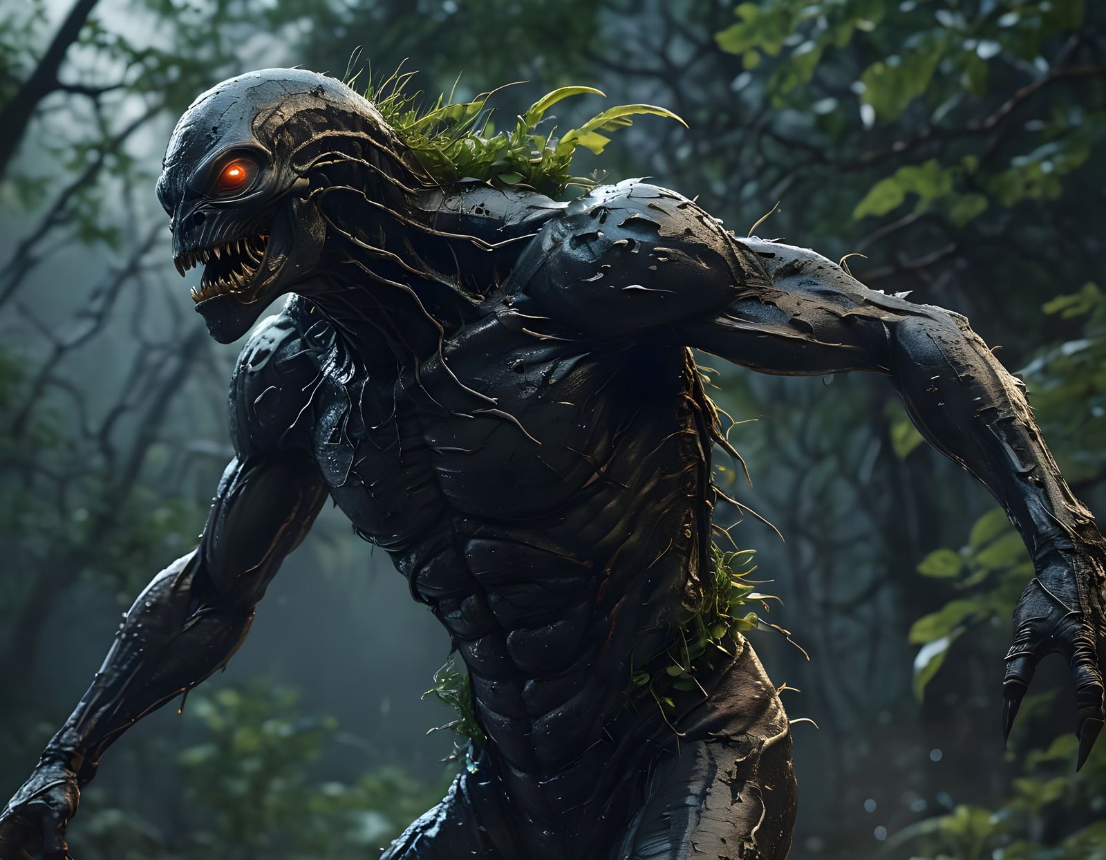 Muscular Leech Creature in Stygian Thunderstorm