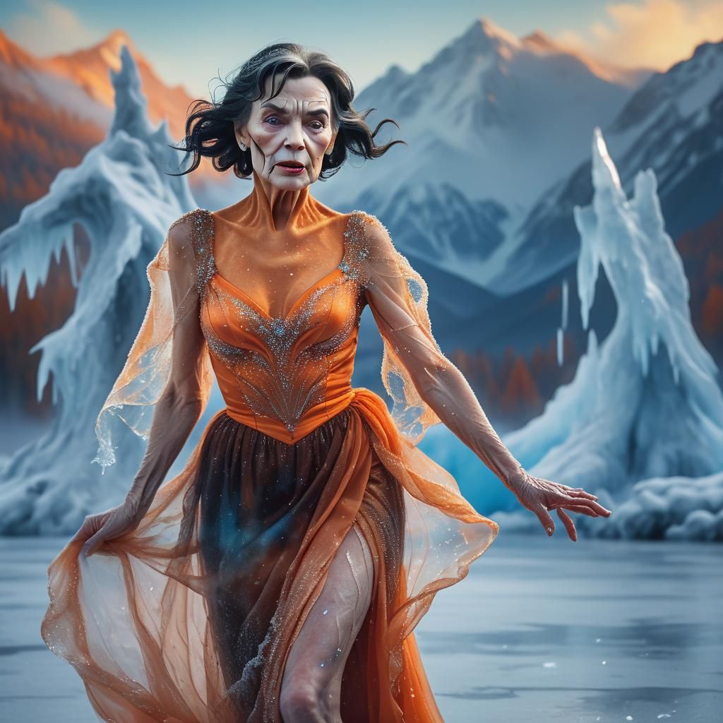 Transvestite Glides on Frozen Lake in Cinematic Style