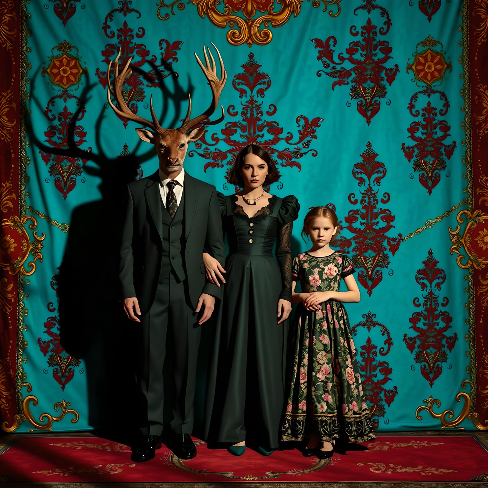 Surreal Vintage Family Photograph with Animal Head