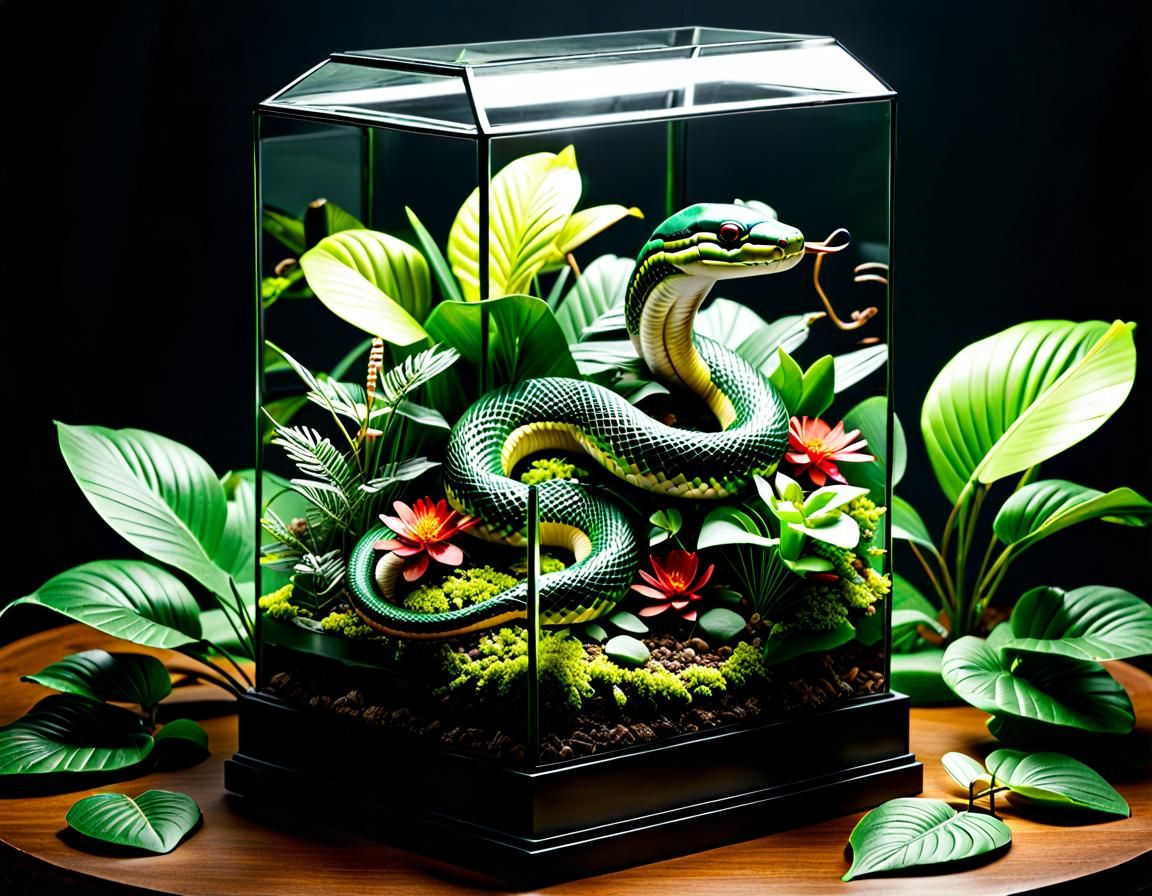Ornate Terrarium: A Snake's Detailed World