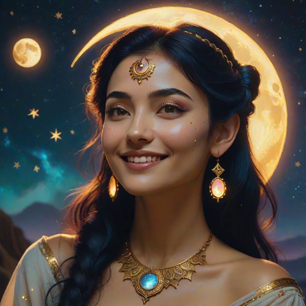 Luna Seana: Goddess of the Moon in Oil Painting