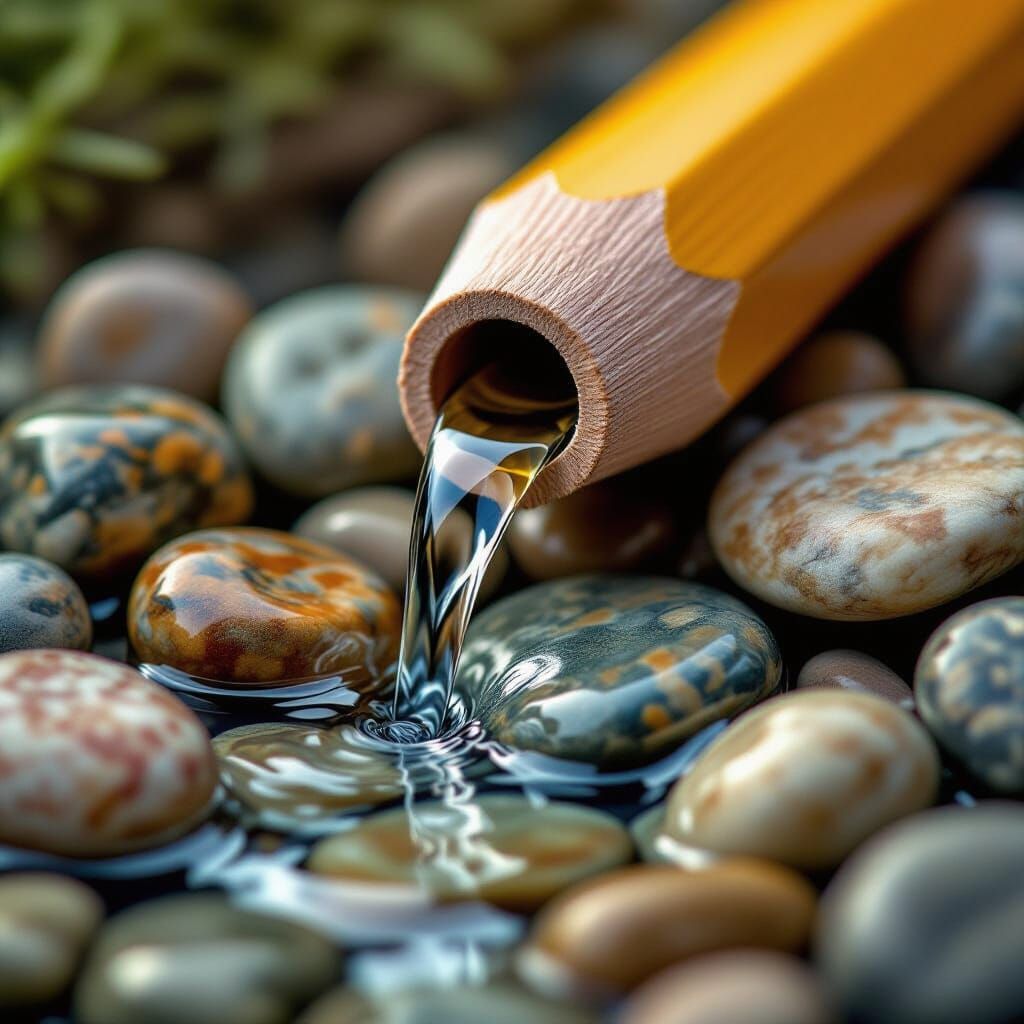 Pencil Reveals Miniature Stream and Stones