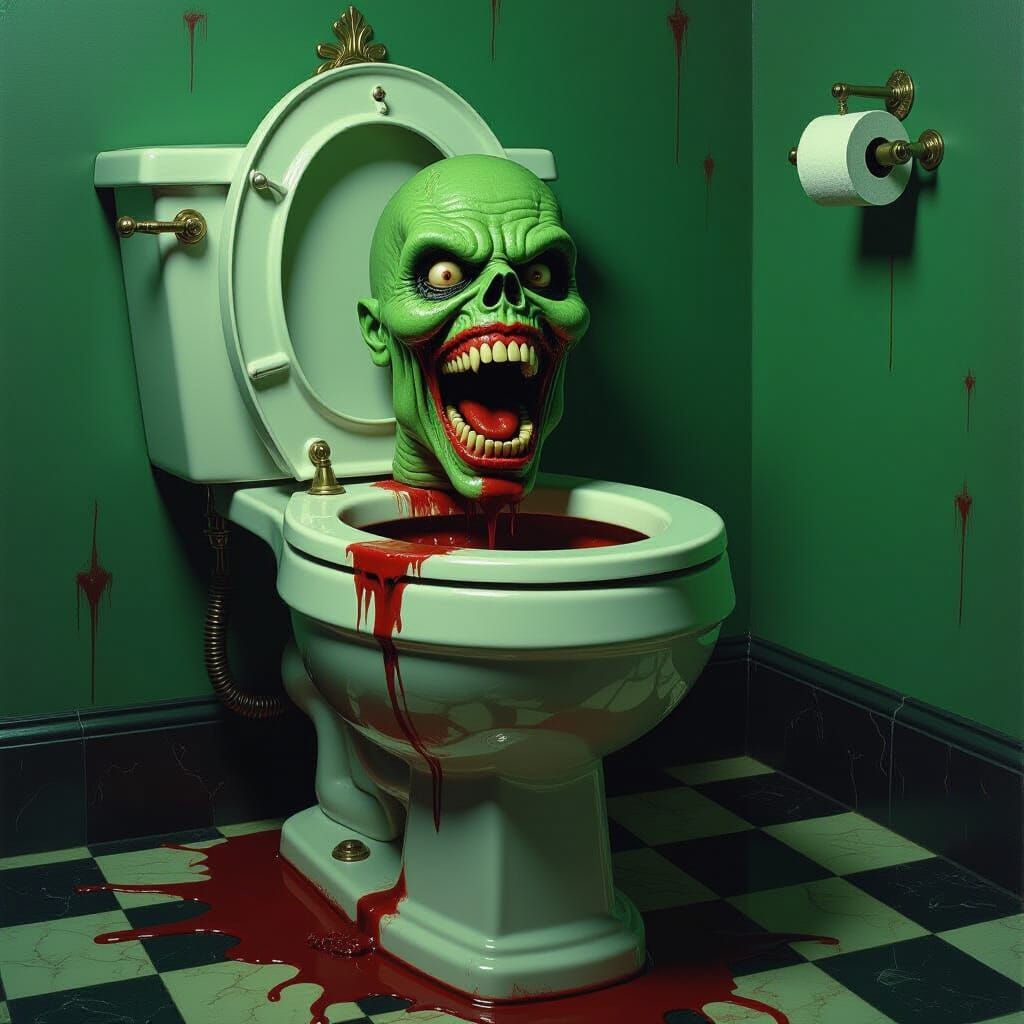 Grotesque Creature Emerges From Toilet In Surrealist Oil Pai...