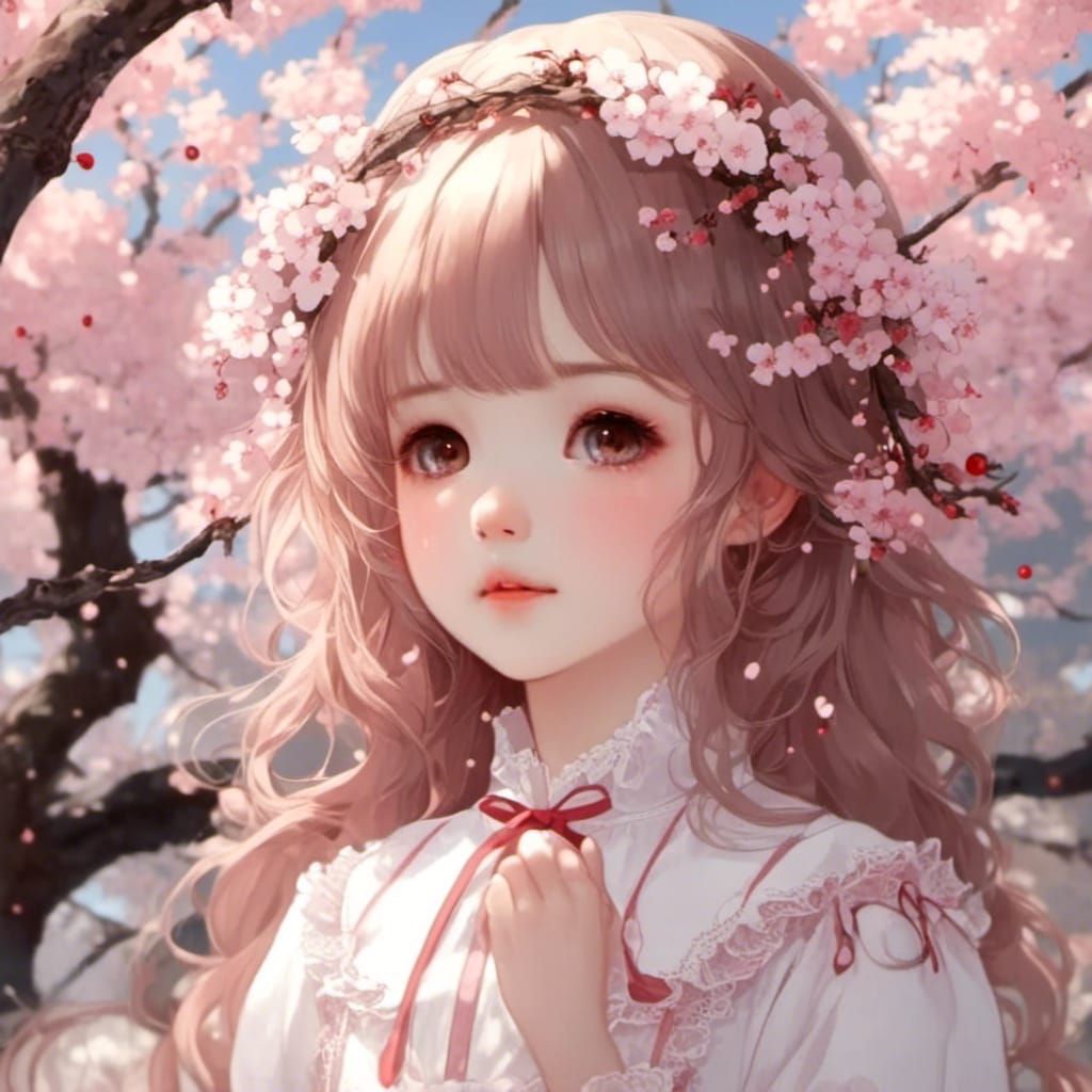 Anime Vampire Girl in Cherry Blossom Garden