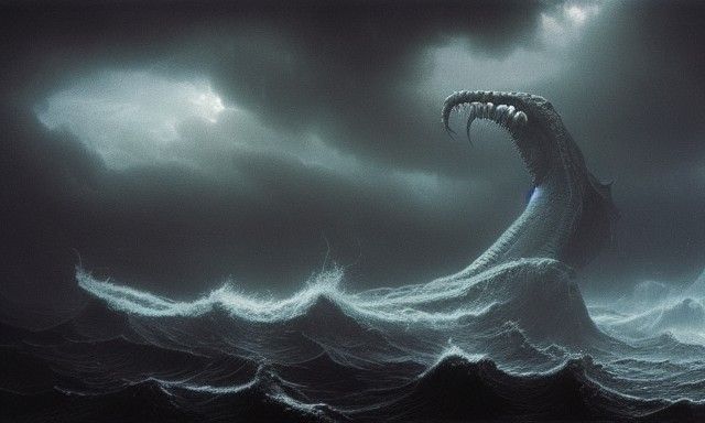 Hyperrealistic Dagon Rising from Stormy Seas