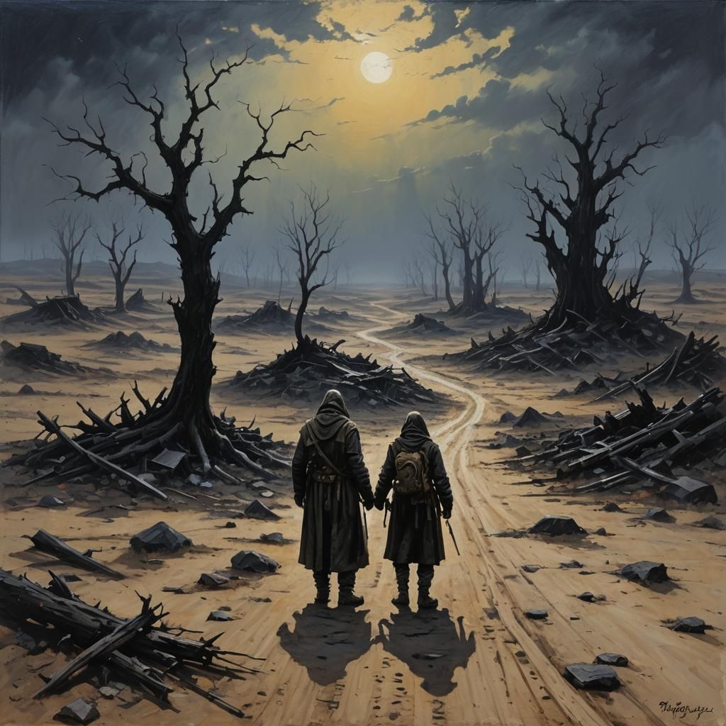 Resilient Growth in Barren Wasteland: Oil Painting