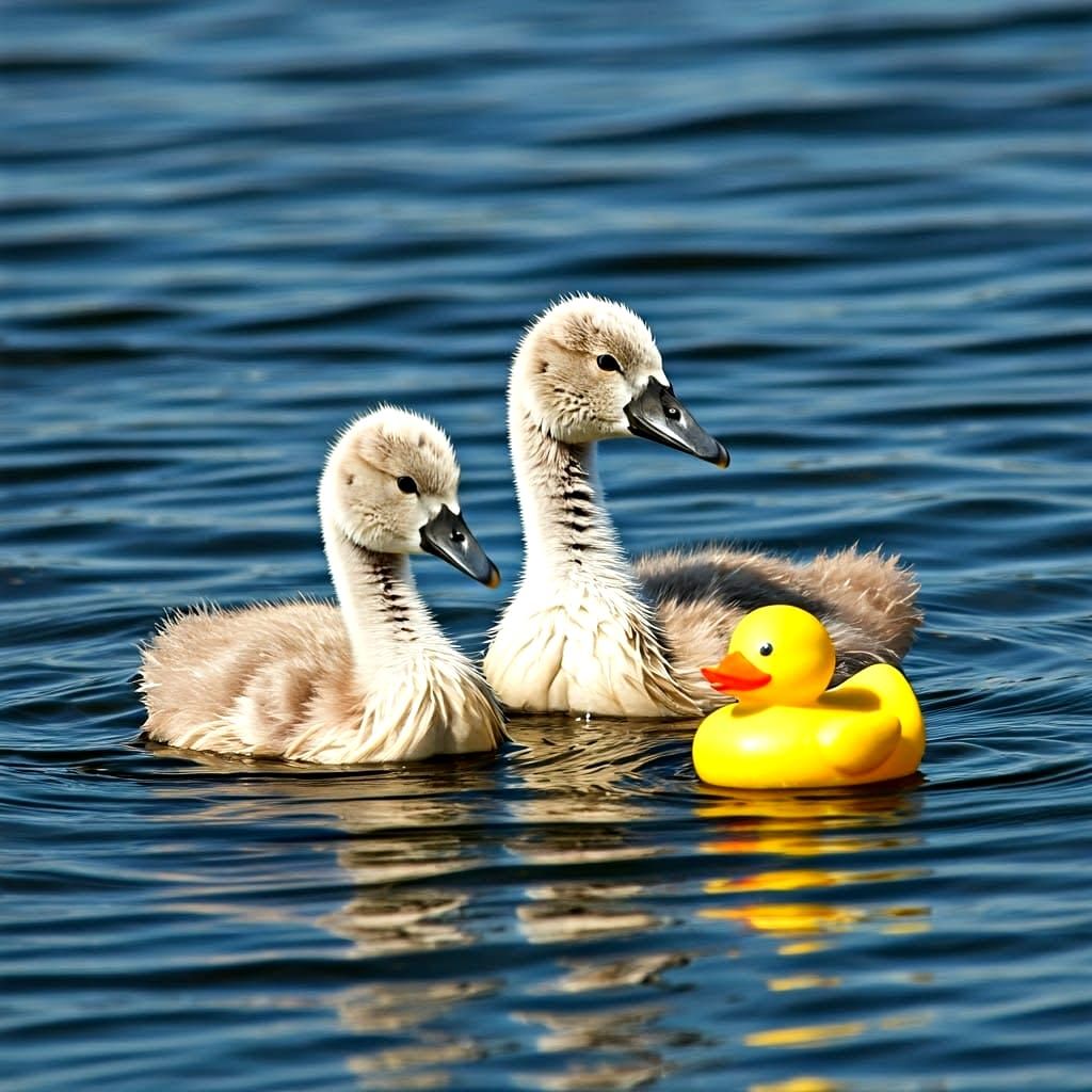 Quacking Oddball Swans on a Serene Lake