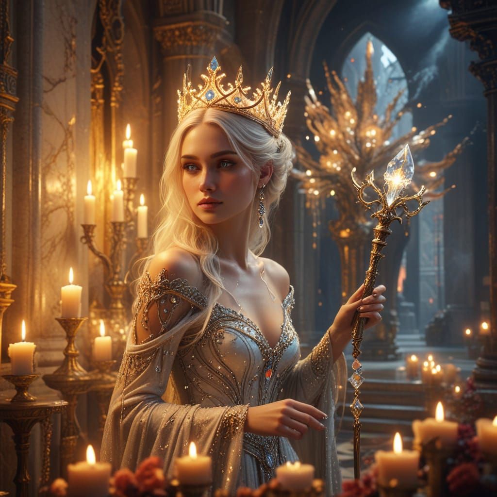 Regal Fantasy Queen in Majestic Hyper-Realistic Palace Setti...