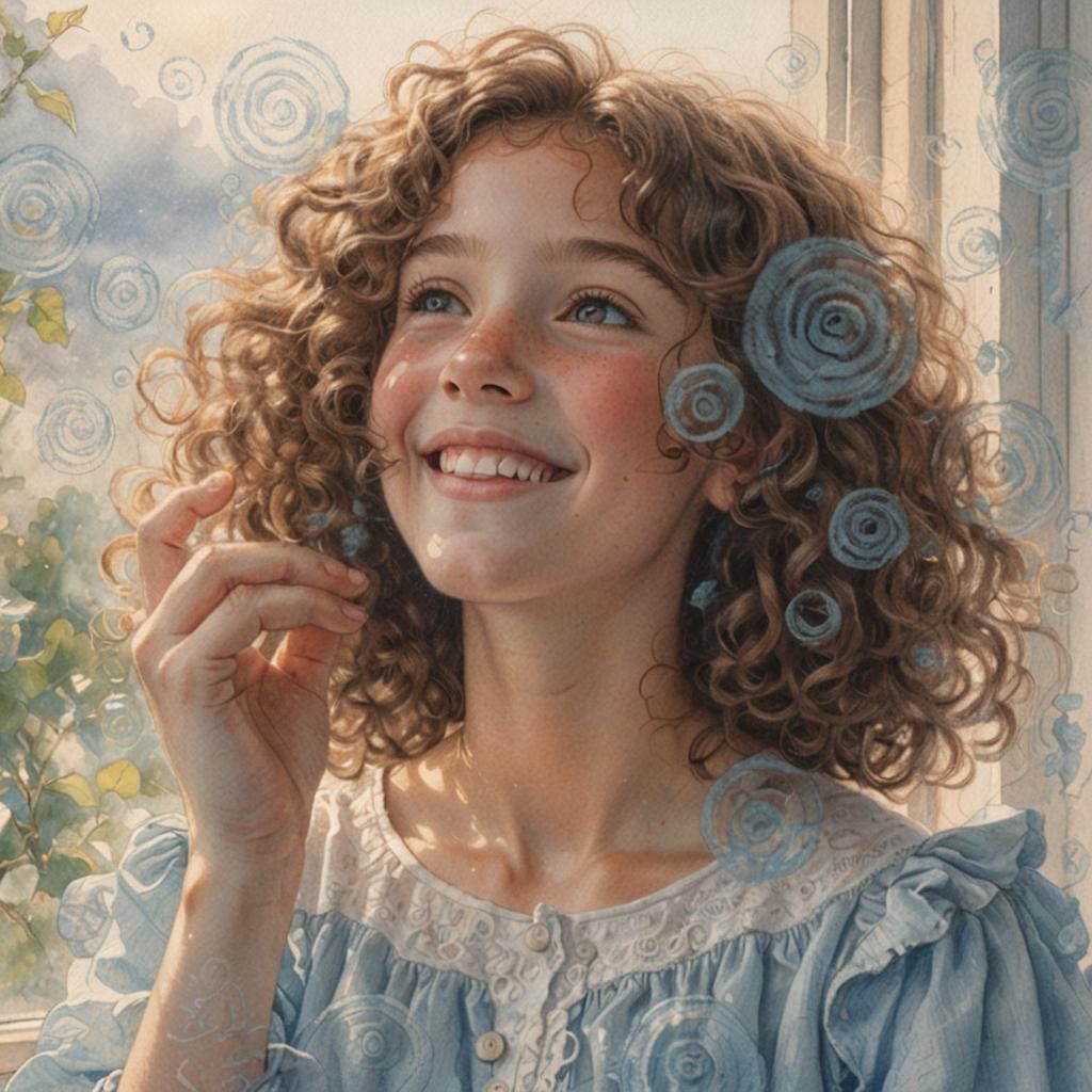 Smiling Girl in Sunlight: Expressive Pencil Drawing