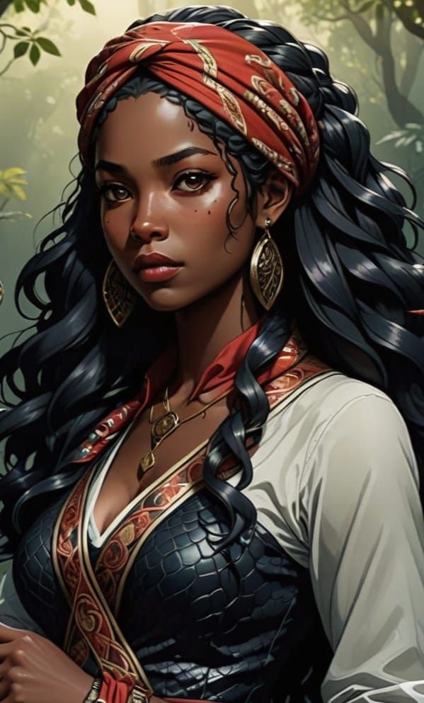 1850s Black Voodooist in Elegant Attire with a Serpent