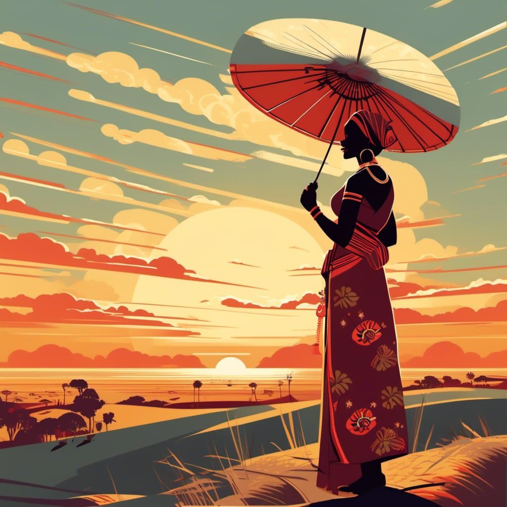 Woman Laughing at Sun with Oversized Parasol