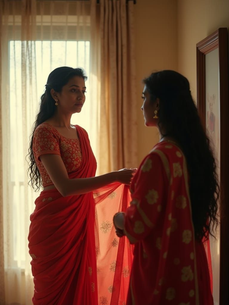 Radiant Bengali Woman in Sunlit Kolkata Bedroom
