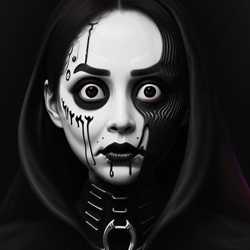 Ecstatic Eyeless Girl: Pop Gothic Horror Oil Painting