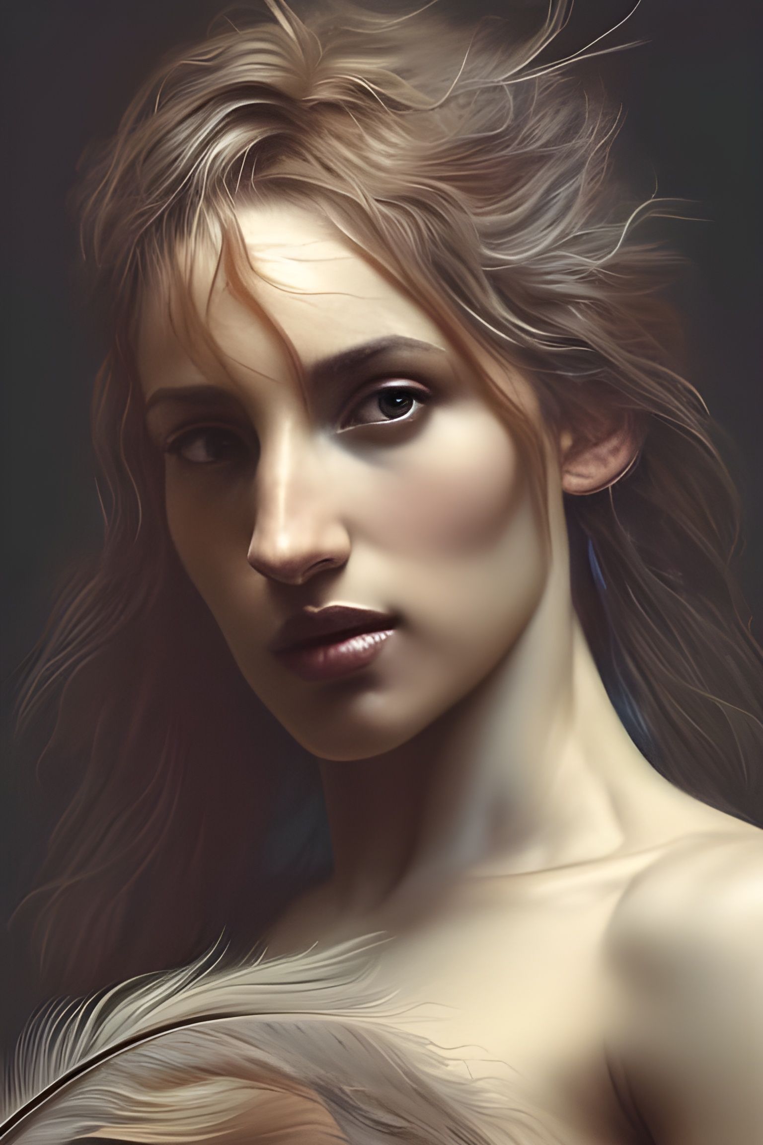 Feather-haired Woman: Hyperdetailed Art Nouveau Portrait