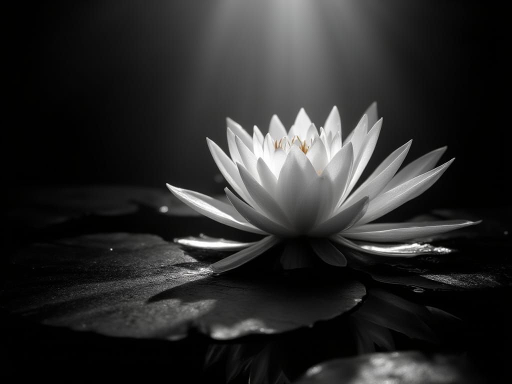 Dramatic Black and White Water Lily Photo