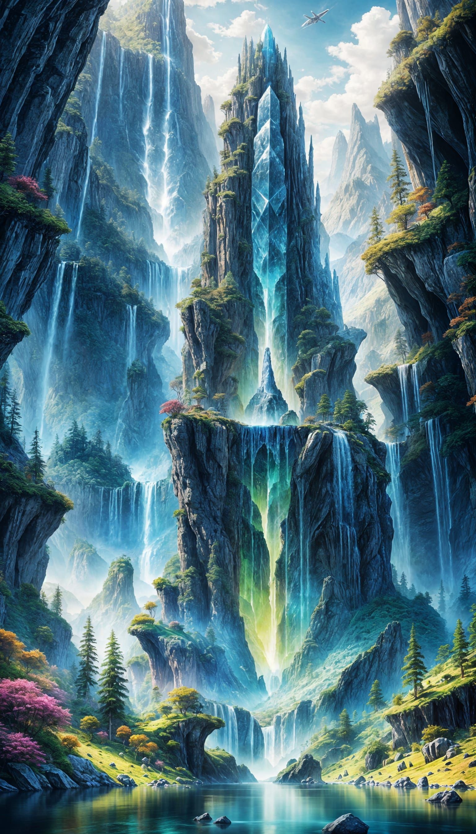 Crystal Tower Waterfall in Prismatic Colors