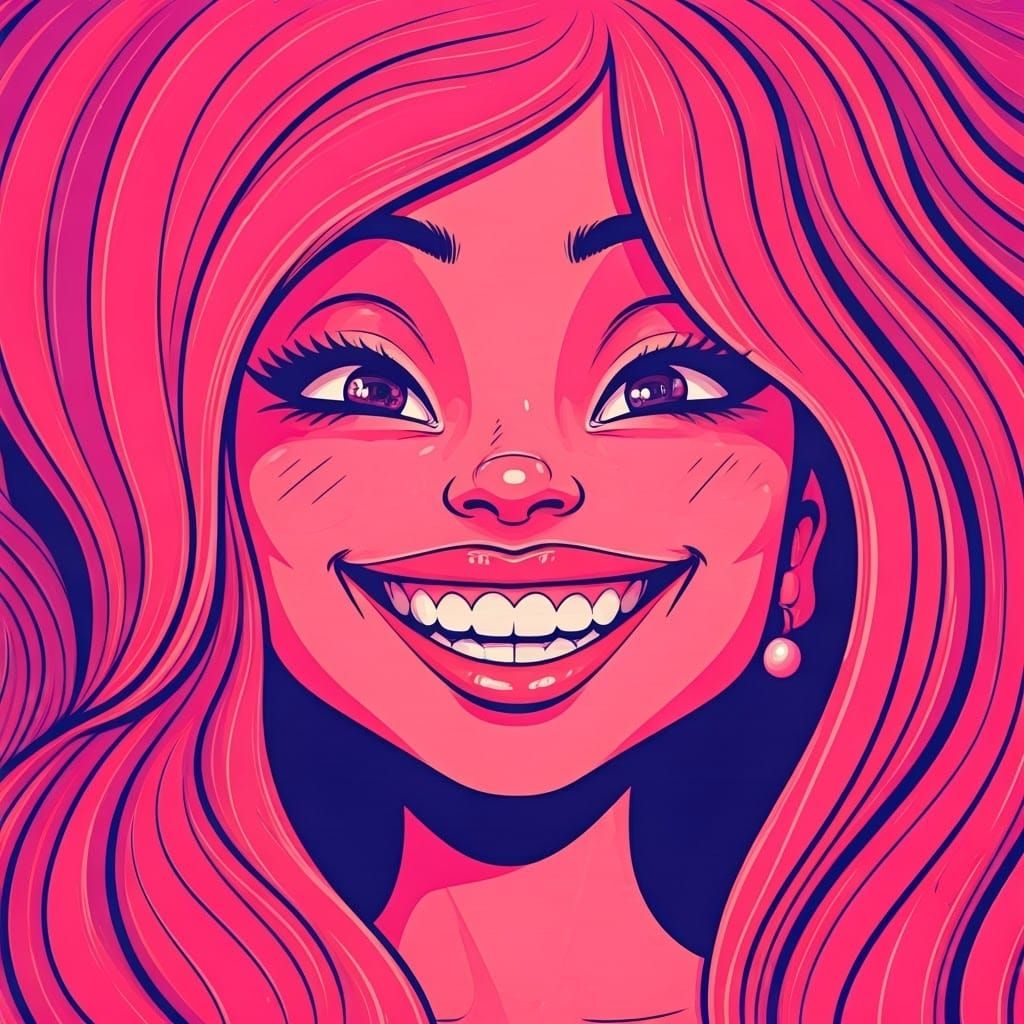 Glamorous Cartoon Woman in Neon Pink Disco Era