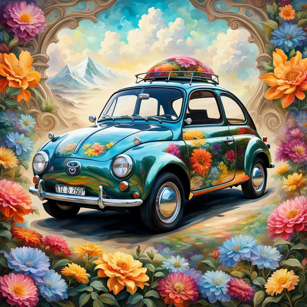 Vintage Subaru 360 in Art Nouveau Style