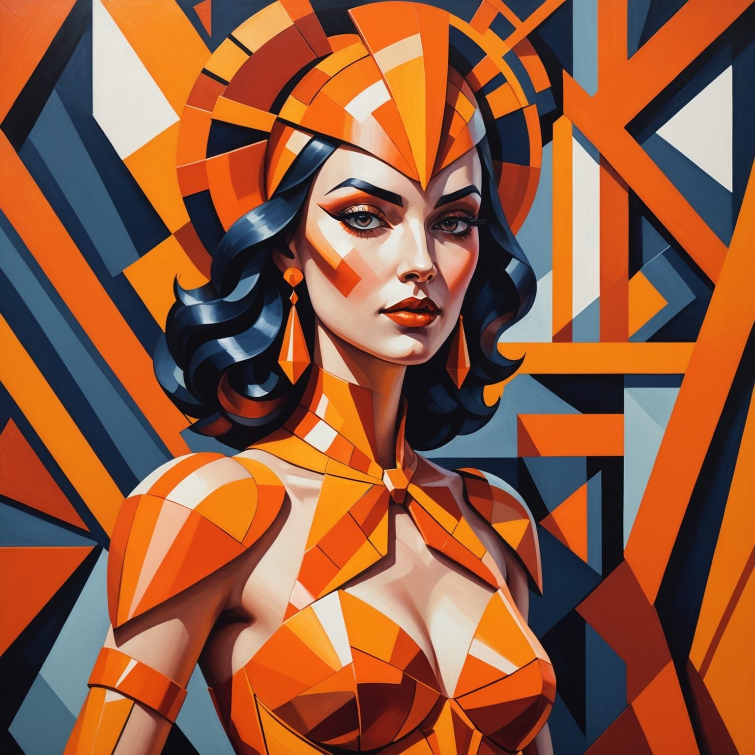 Showgirl Costume Malfunction in Geometric Cubist Style