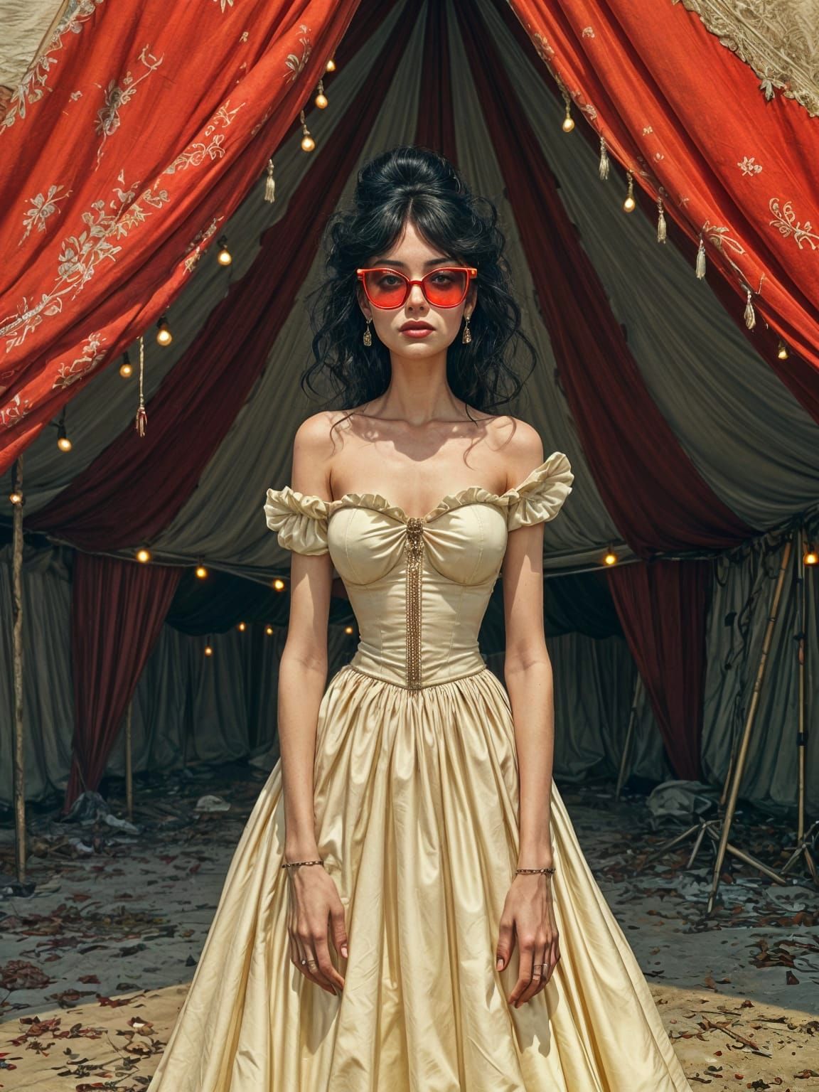 Queen in Abandoned Tent: Magical Realism Ink Wash